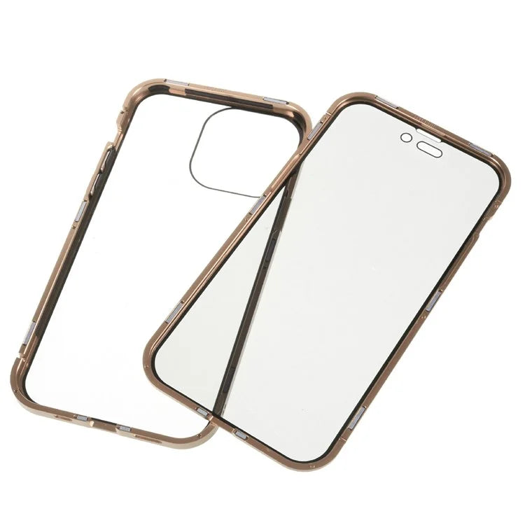 For iPhone 16 Pro Max Anti-Spy Case Magnetic Metal Frame + Double-Sided Tempered Glass Phone Cover