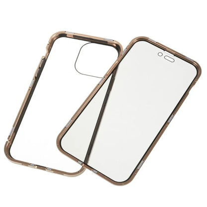 For iPhone 16 Pro Max Anti-Spy Case Magnetic Metal Frame + Double-Sided Tempered Glass Phone Cover