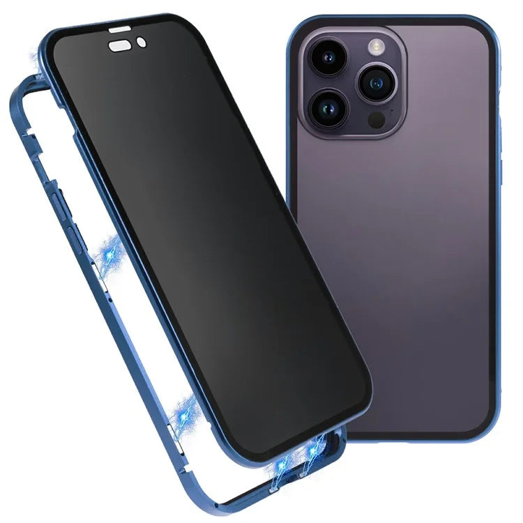 For iPhone 16 Pro Max Anti-Spy Case Magnetic Metal Frame + Double-Sided Tempered Glass Phone Cover