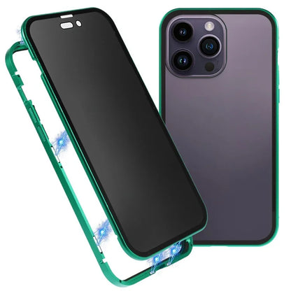 For iPhone 16 Pro Max Anti-Spy Case Magnetic Metal Frame + Double-Sided Tempered Glass Phone Cover