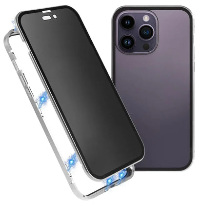 For iPhone 16 Pro Max Anti-Spy Case Magnetic Metal Frame + Double-Sided Tempered Glass Phone Cover