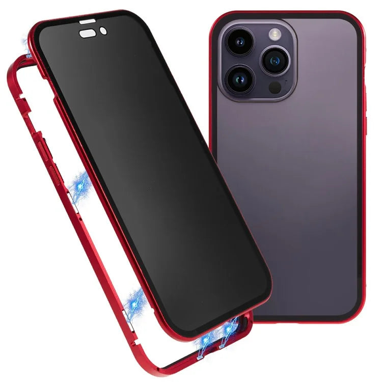 For iPhone 16 Pro Max Anti-Spy Case Magnetic Metal Frame + Double-Sided Tempered Glass Phone Cover