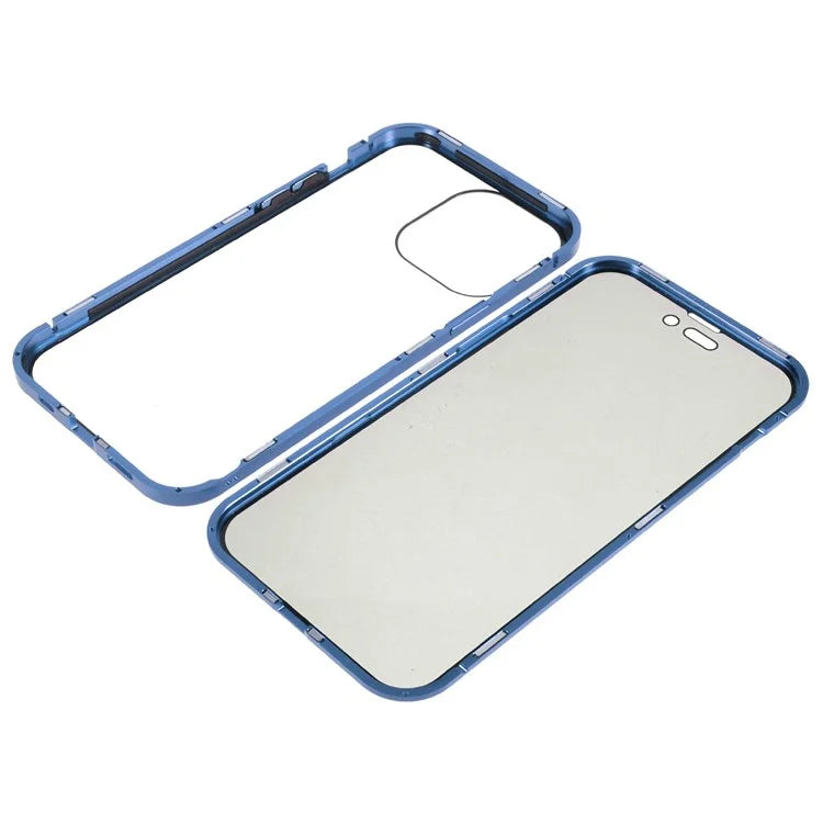 For iPhone 16 Pro Max Anti-Spy Case Magnetic Metal Frame + Double-Sided Tempered Glass Phone Cover
