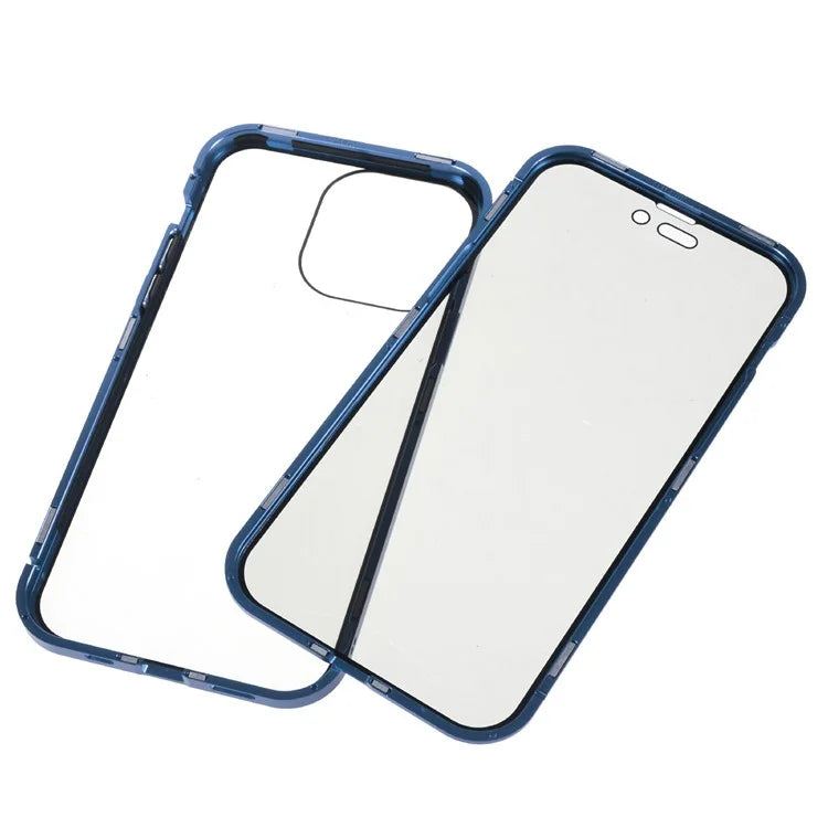 For iPhone 16 Pro Max Anti-Spy Case Magnetic Metal Frame + Double-Sided Tempered Glass Phone Cover