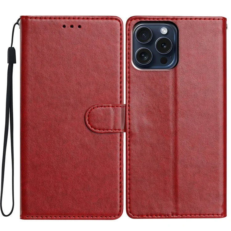 For iPhone 13 Pro Max Leather Phone Case Wallet Stand Cover with Handy Strap