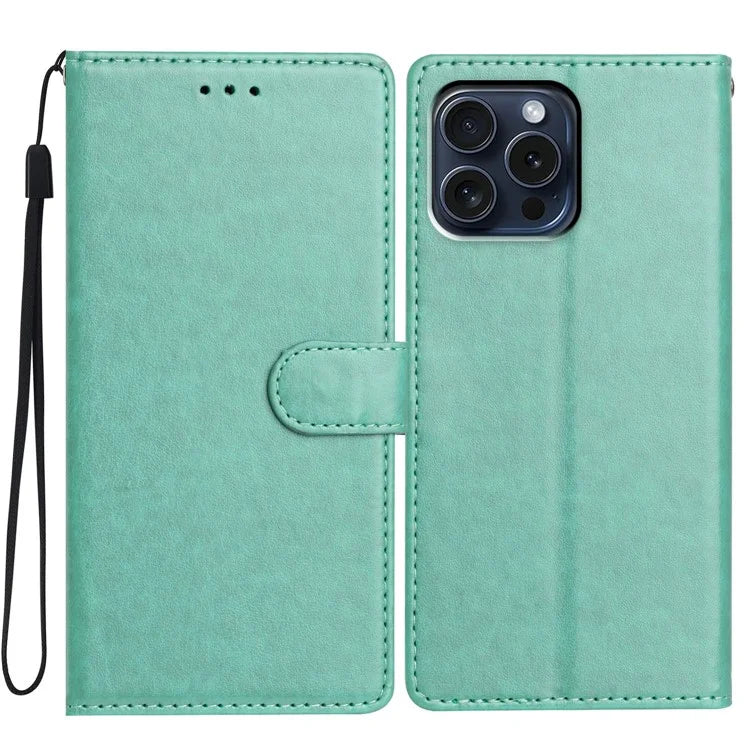 For iPhone 13 Pro Max Leather Phone Case Wallet Stand Cover with Handy Strap