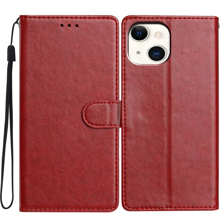 For iPhone 14 Plus Leather Phone Case Wallet Stand Cover with Handy Strap