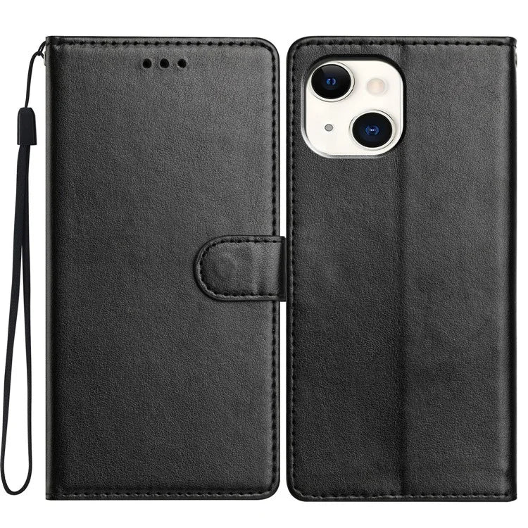 For iPhone 14 Plus Leather Phone Case Wallet Stand Cover with Handy Strap