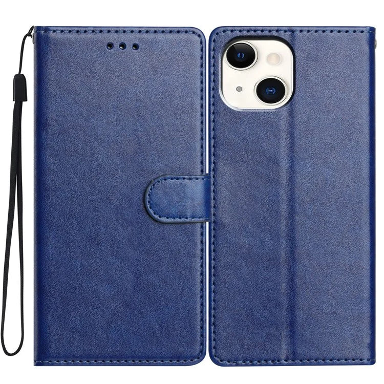 For iPhone 14 Plus Leather Phone Case Wallet Stand Cover with Handy Strap