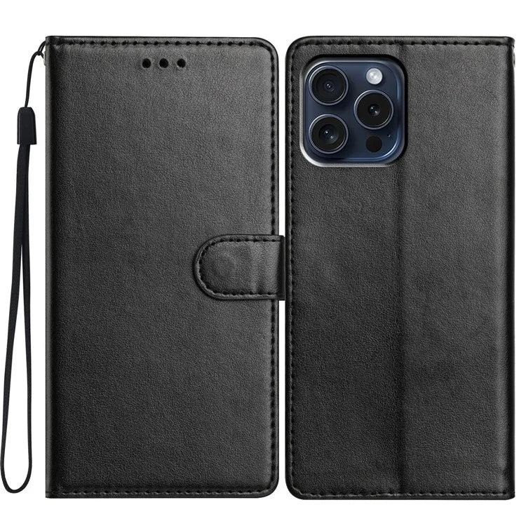 For iPhone 14 Pro Max Leather Phone Case Wallet Stand Cover with Handy Strap