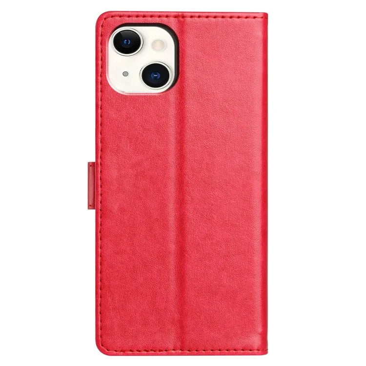 For iPhone 15 Plus Leather Phone Case Wallet Stand Cover with Handy Strap
