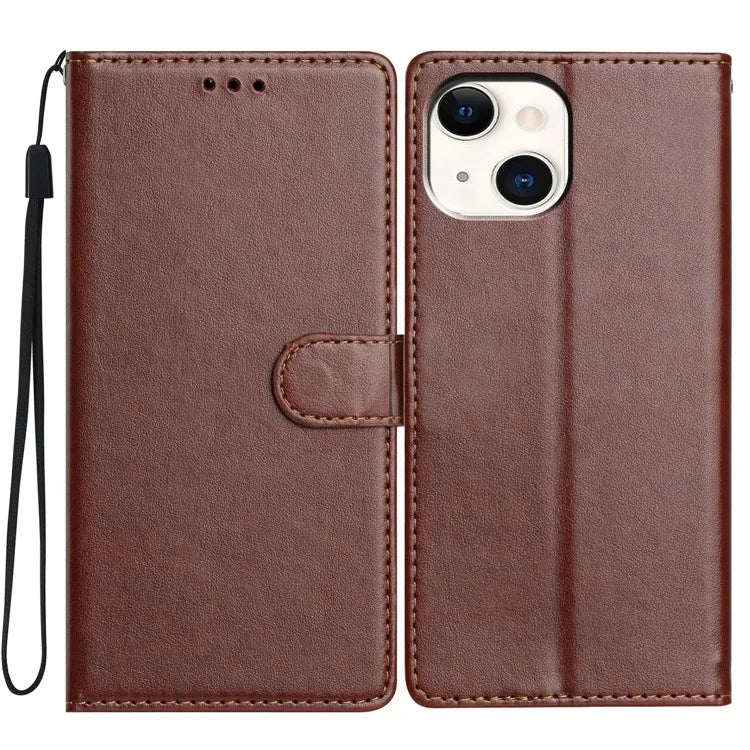For iPhone 15 Plus Leather Phone Case Wallet Stand Cover with Handy Strap