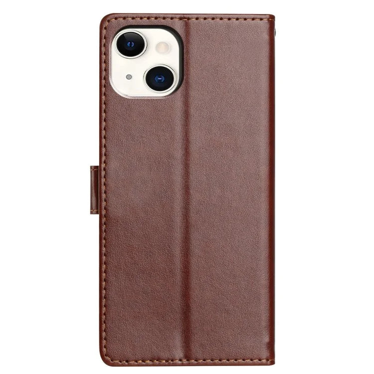 For iPhone 15 Plus Leather Phone Case Wallet Stand Cover with Handy Strap