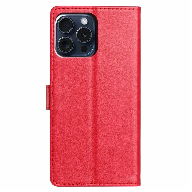For iPhone 15 Pro Max Leather Phone Case Wallet Stand Cover with Handy Strap
