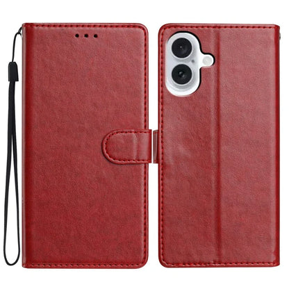 For iPhone 16 Plus Leather Phone Case Wallet Stand Cover with Handy Strap