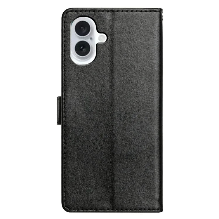 For iPhone 16 Plus Leather Phone Case Wallet Stand Cover with Handy Strap