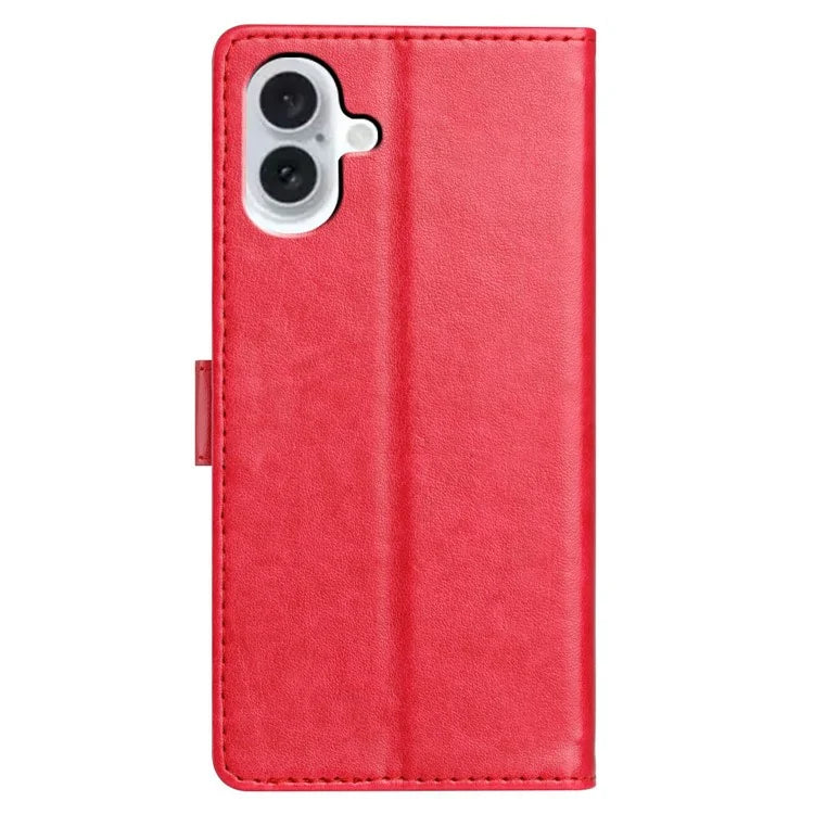 For iPhone 16 Plus Leather Phone Case Wallet Stand Cover with Handy Strap