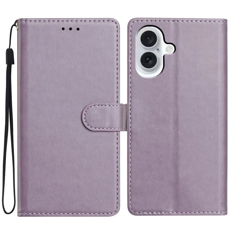 For iPhone 16 Plus Leather Phone Case Wallet Stand Cover with Handy Strap