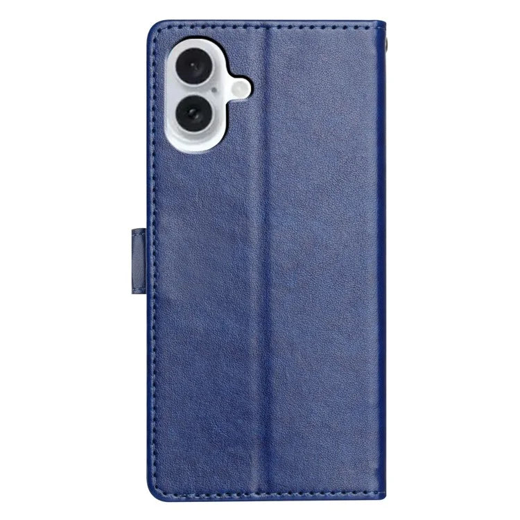 For iPhone 16 Plus Leather Phone Case Wallet Stand Cover with Handy Strap