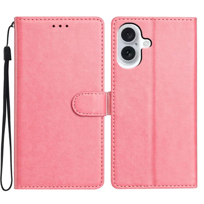 For iPhone 16 Plus Leather Phone Case Wallet Stand Cover with Handy Strap