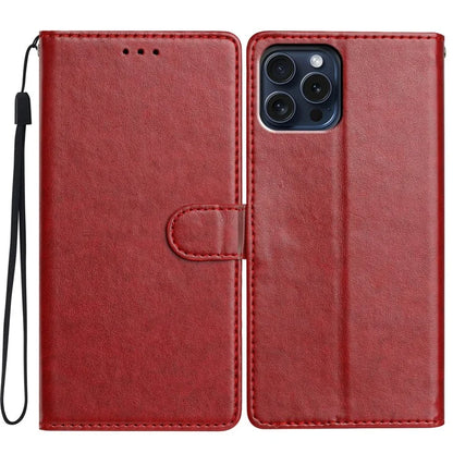 For iPhone 16 Pro Leather Phone Case Wallet Stand Cover with Handy Strap