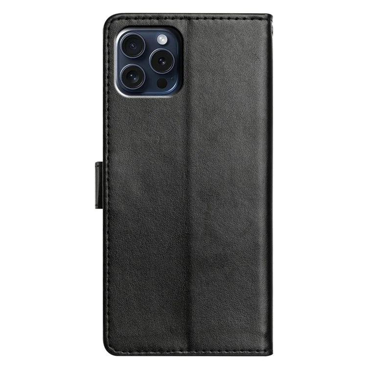 For iPhone 16 Pro Leather Phone Case Wallet Stand Cover with Handy Strap