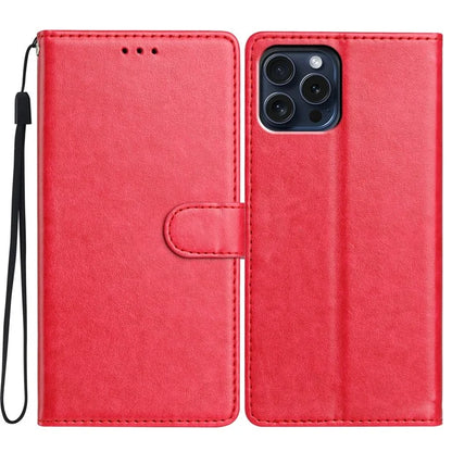 For iPhone 16 Pro Leather Phone Case Wallet Stand Cover with Handy Strap