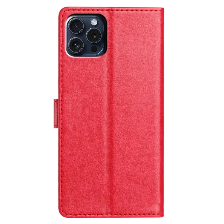 For iPhone 16 Pro Leather Phone Case Wallet Stand Cover with Handy Strap
