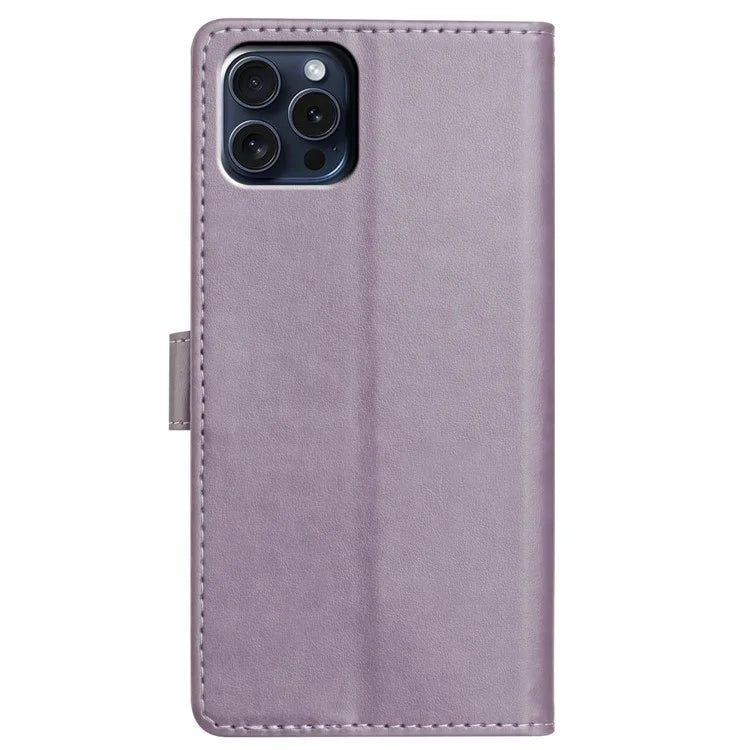 For iPhone 16 Pro Leather Phone Case Wallet Stand Cover with Handy Strap