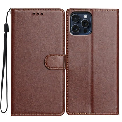 For iPhone 16 Pro Leather Phone Case Wallet Stand Cover with Handy Strap