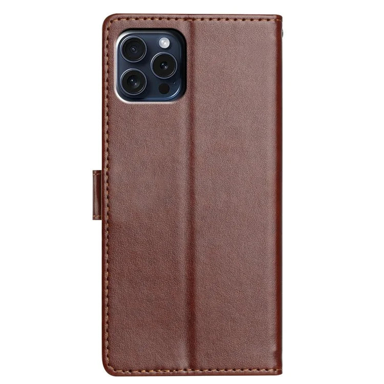 For iPhone 16 Pro Leather Phone Case Wallet Stand Cover with Handy Strap