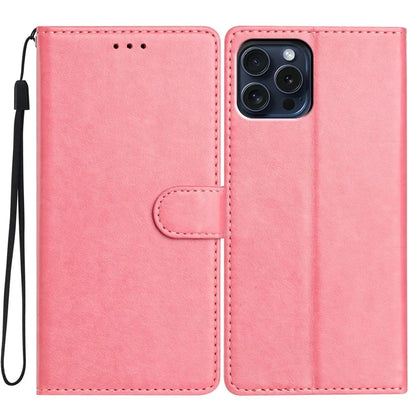 For iPhone 16 Pro Leather Phone Case Wallet Stand Cover with Handy Strap