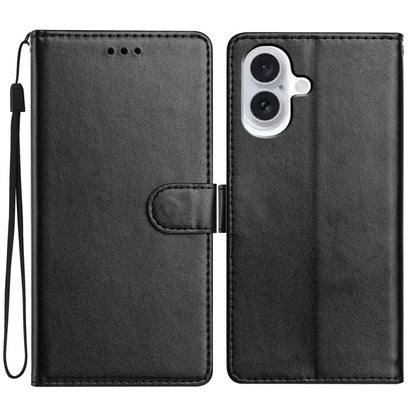 For iPhone 16 Leather Phone Case Wallet Stand Cover with Handy Strap