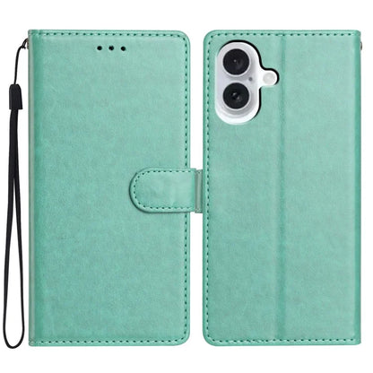 For iPhone 16 Leather Phone Case Wallet Stand Cover with Handy Strap