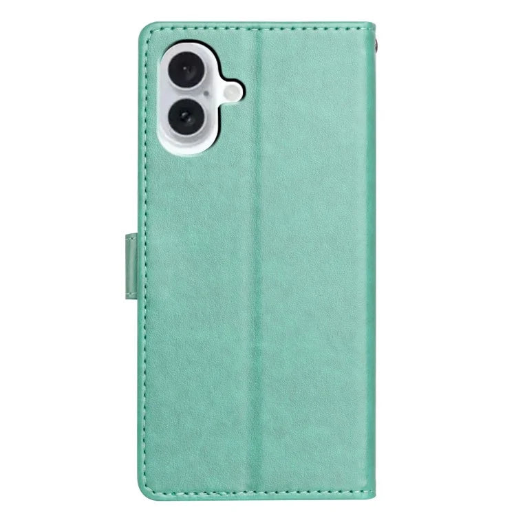 For iPhone 16 Leather Phone Case Wallet Stand Cover with Handy Strap