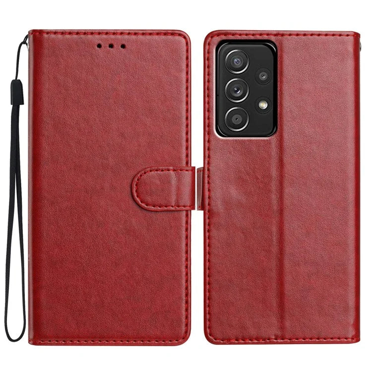 For Samsung Galaxy A73 5G Leather Phone Case Wallet Stand Cover with Handy Strap