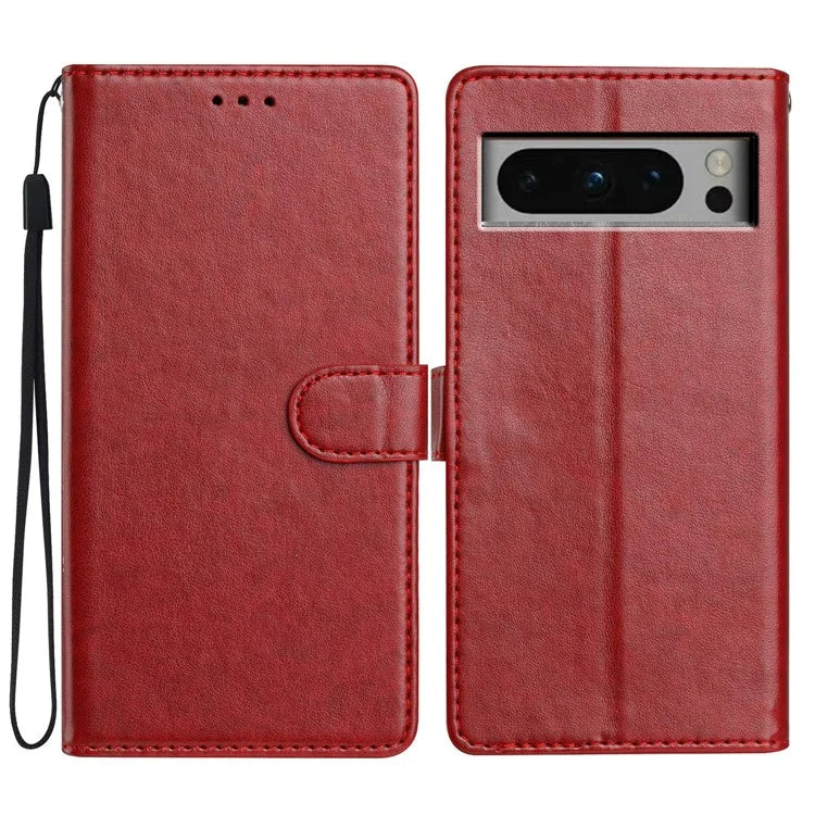 For Google Pixel 8 Pro Leather Phone Case Wallet Stand Cover with Handy Strap