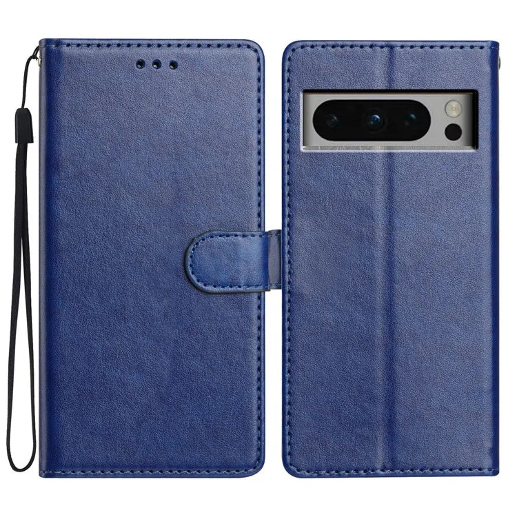 For Google Pixel 8 Pro Leather Phone Case Wallet Stand Cover with Handy Strap