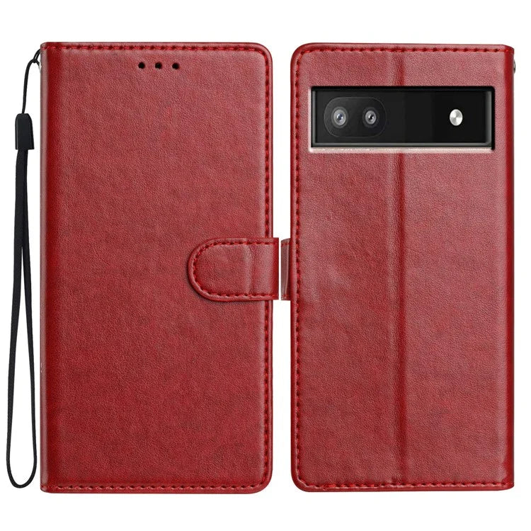 For Google Pixel 8a Leather Phone Case Wallet Stand Cover with Handy Strap