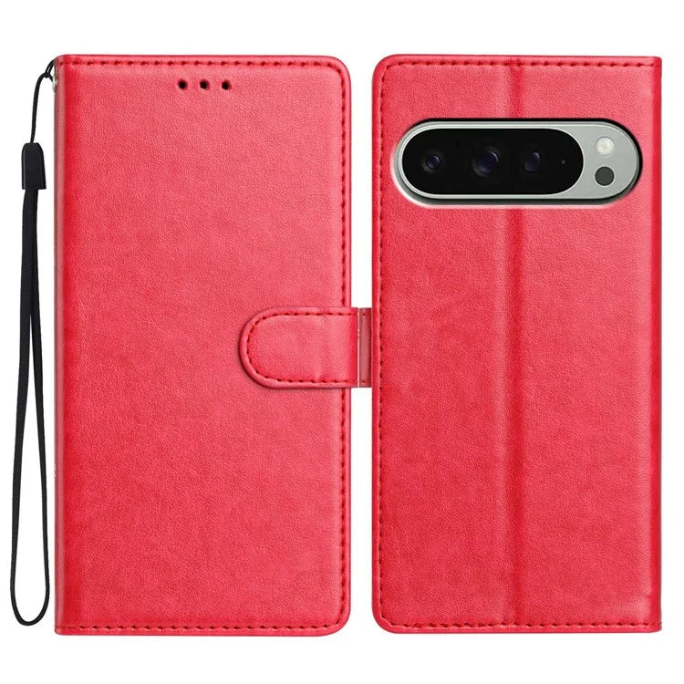 For Google Pixel 9 Pro  /  Pixel 9 Leather Phone Case Wallet Stand Cover with Handy Strap