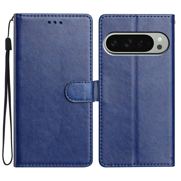 For Google Pixel 9 Pro  /  Pixel 9 Leather Phone Case Wallet Stand Cover with Handy Strap