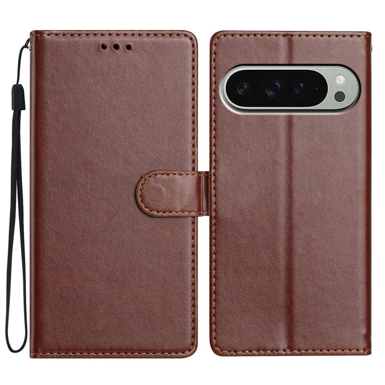 For Google Pixel 9 Pro  /  Pixel 9 Leather Phone Case Wallet Stand Cover with Handy Strap