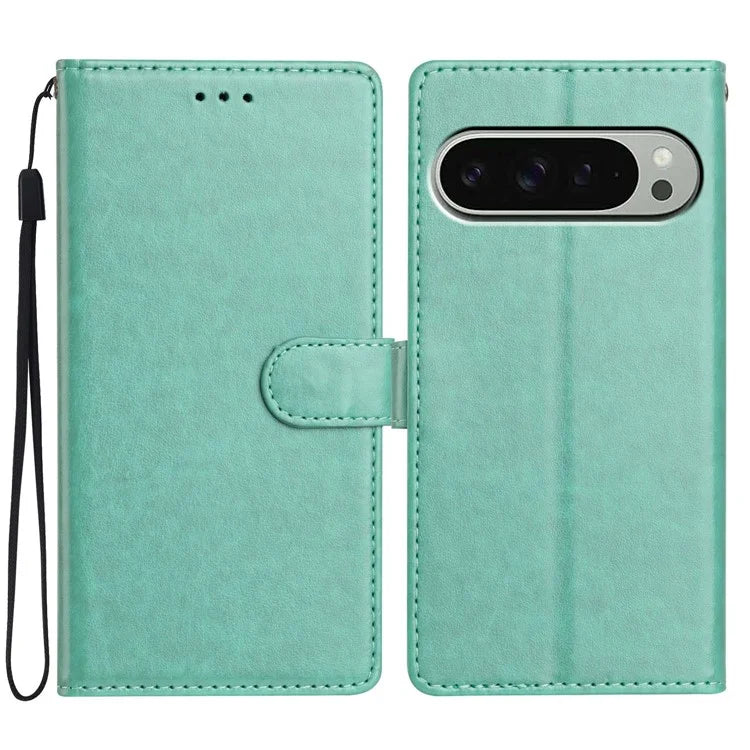 For Google Pixel 9 Pro  /  Pixel 9 Leather Phone Case Wallet Stand Cover with Handy Strap