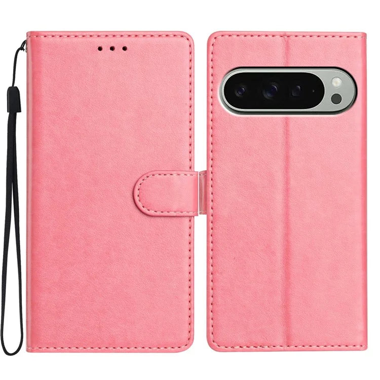 For Google Pixel 9 Pro  /  Pixel 9 Leather Phone Case Wallet Stand Cover with Handy Strap