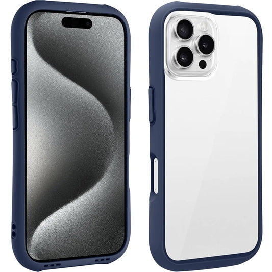 LEEU DESIGN For iPhone 16 Pro Max Case Stereo Sound Hole TPU+Tempered Glass Clear Phone Cover
