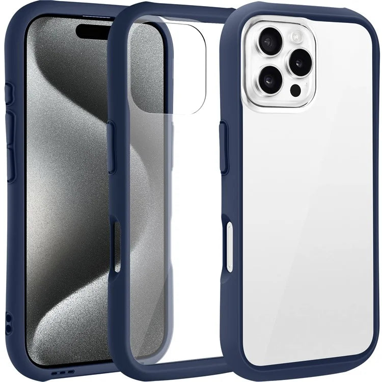 LEEU DESIGN For iPhone 16 Pro Max Case Stereo Sound Hole TPU+Tempered Glass Clear Phone Cover
