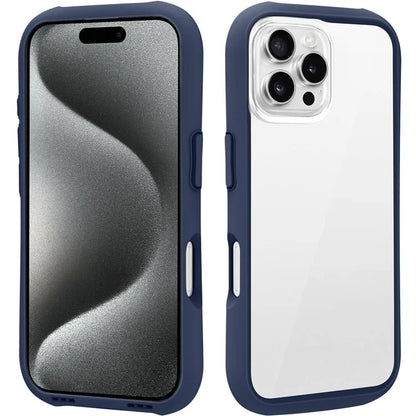 LEEU DESIGN For iPhone 16 Pro Max Case Stereo Sound Hole TPU+Tempered Glass Clear Phone Cover