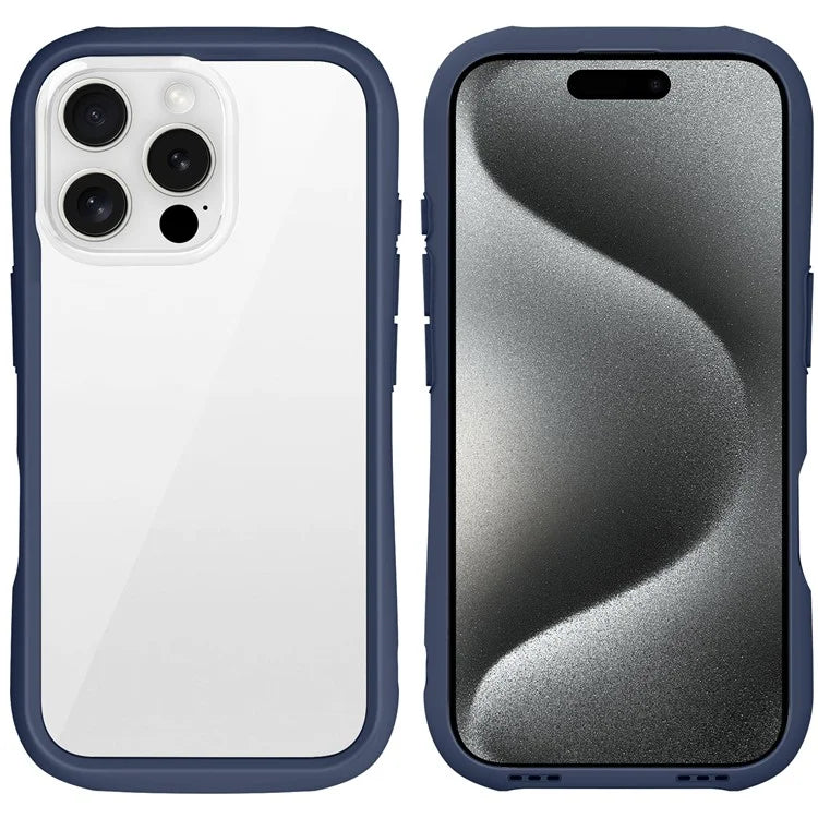 LEEU DESIGN For iPhone 16 Pro Max Case Stereo Sound Hole TPU+Tempered Glass Clear Phone Cover