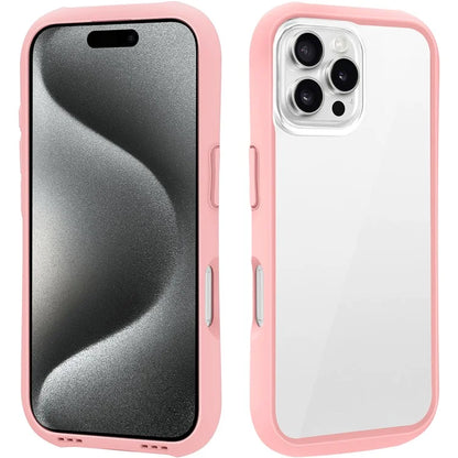 LEEU DESIGN For iPhone 16 Pro Max Case Stereo Sound Hole TPU+Tempered Glass Clear Phone Cover