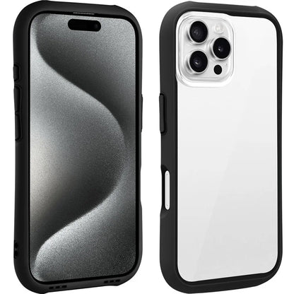 LEEU DESIGN For iPhone 16 Pro Max Case Stereo Sound Hole TPU+Tempered Glass Clear Phone Cover
